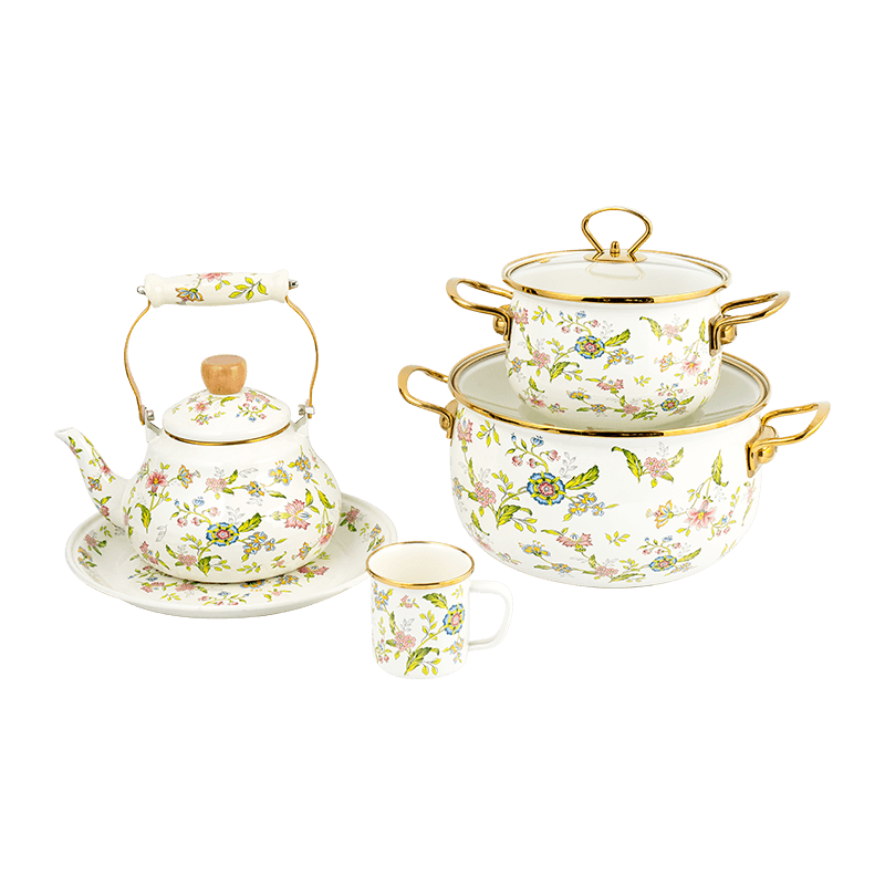 European Floral Enamel Teapot Set