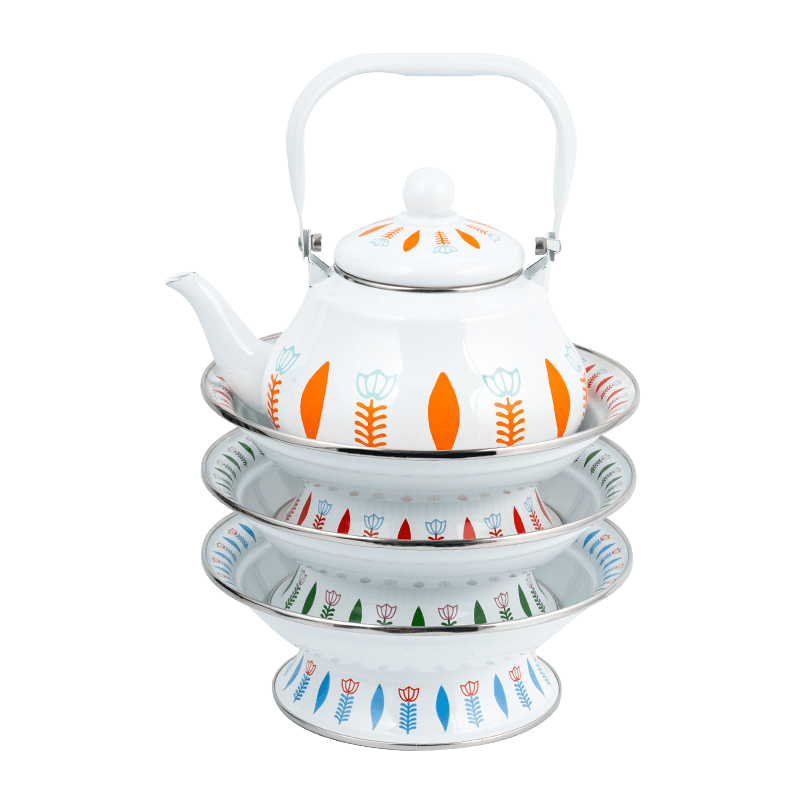 Chinese Wedding Vintage Enamel Teapot Set