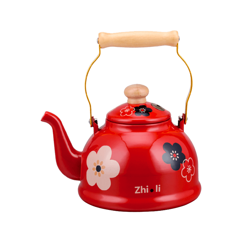 Red Floral Enamel Whistling Tea Kettle